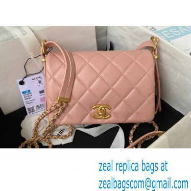 Chanel Lambskin & Gold-Tone Metal Mini Flap Bag AS4340 Pink 2023